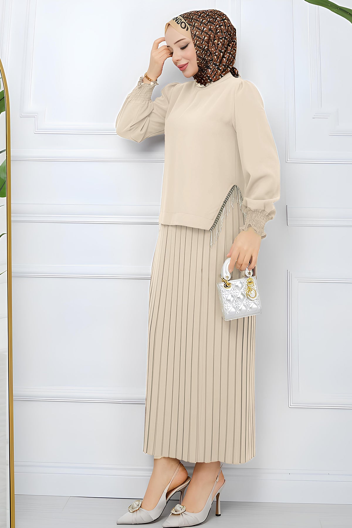 Zweiteiler Rock und Pullover Hijab Kleid Damen - NTKM0007D4797TAŞ