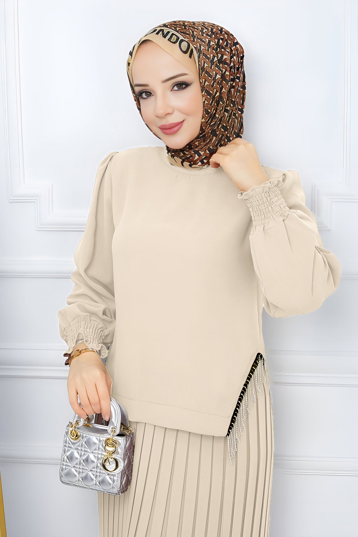 Zweiteiler Rock und Pullover Hijab Kleid Damen - NTKM0007D4797TAŞ