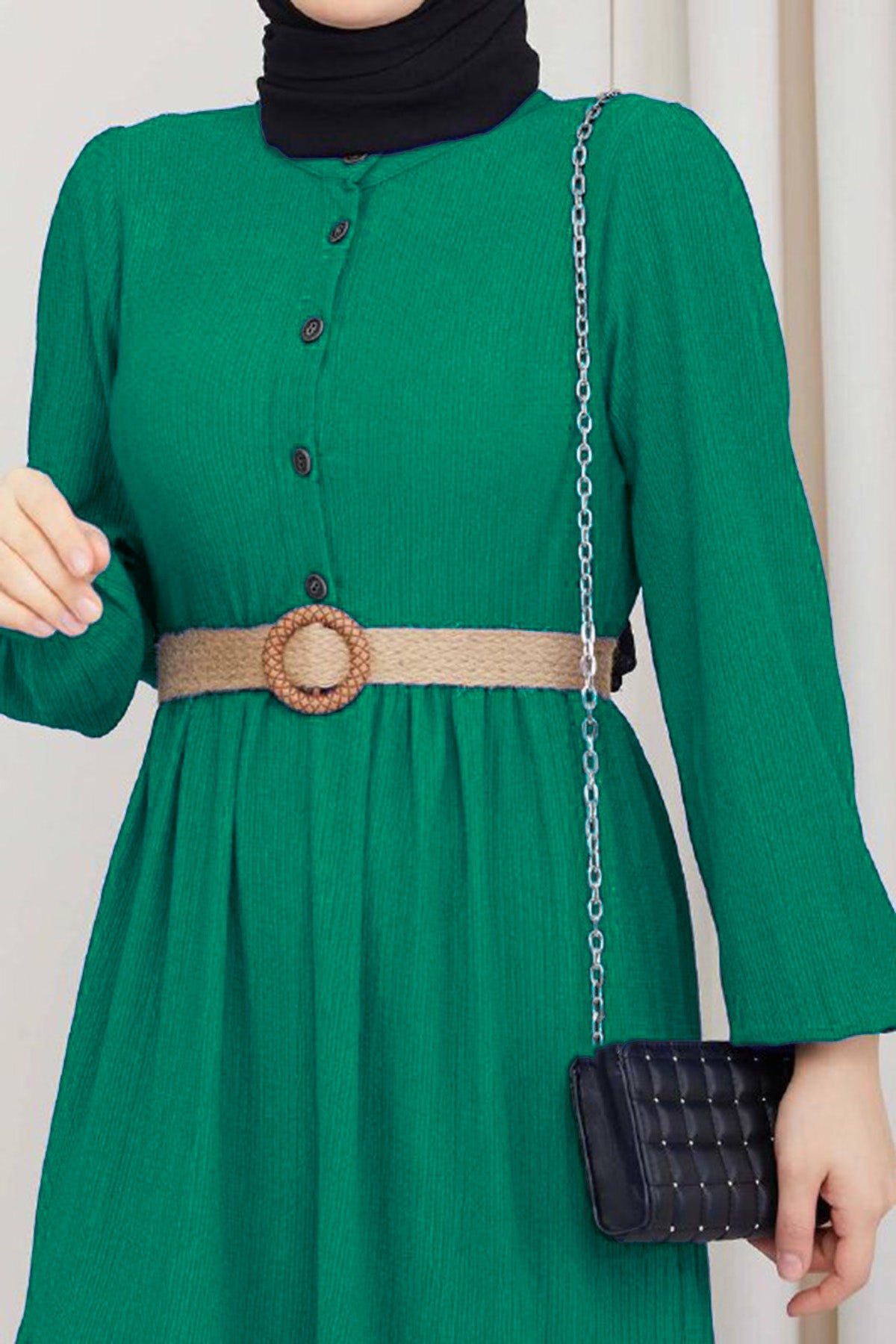 Langes Kleider Abaya Hijab Kleid Damen- NELB0007D0051YŞL