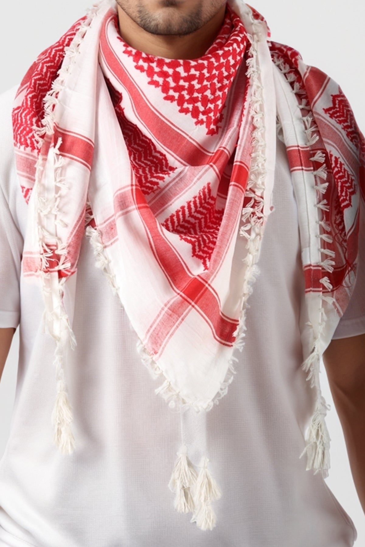 KEFFİYEH -ARAB PALEIS SJAAL -ARAFAT SJAAL - PLO SJAAL -DESERT SJAAL- SHEMAGH SJAAL - ROOD / WIT - NŞAL0501D1001KRZ