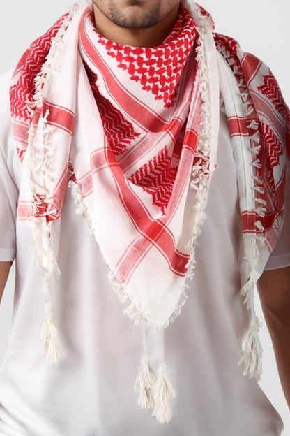 KEFFİYEH -ARAB PALEIS SJAAL -ARAFAT SJAAL - PLO SJAAL -DESERT SJAAL- SHEMAGH SJAAL - ROOD / WIT - NŞAL0501D1001KRZ