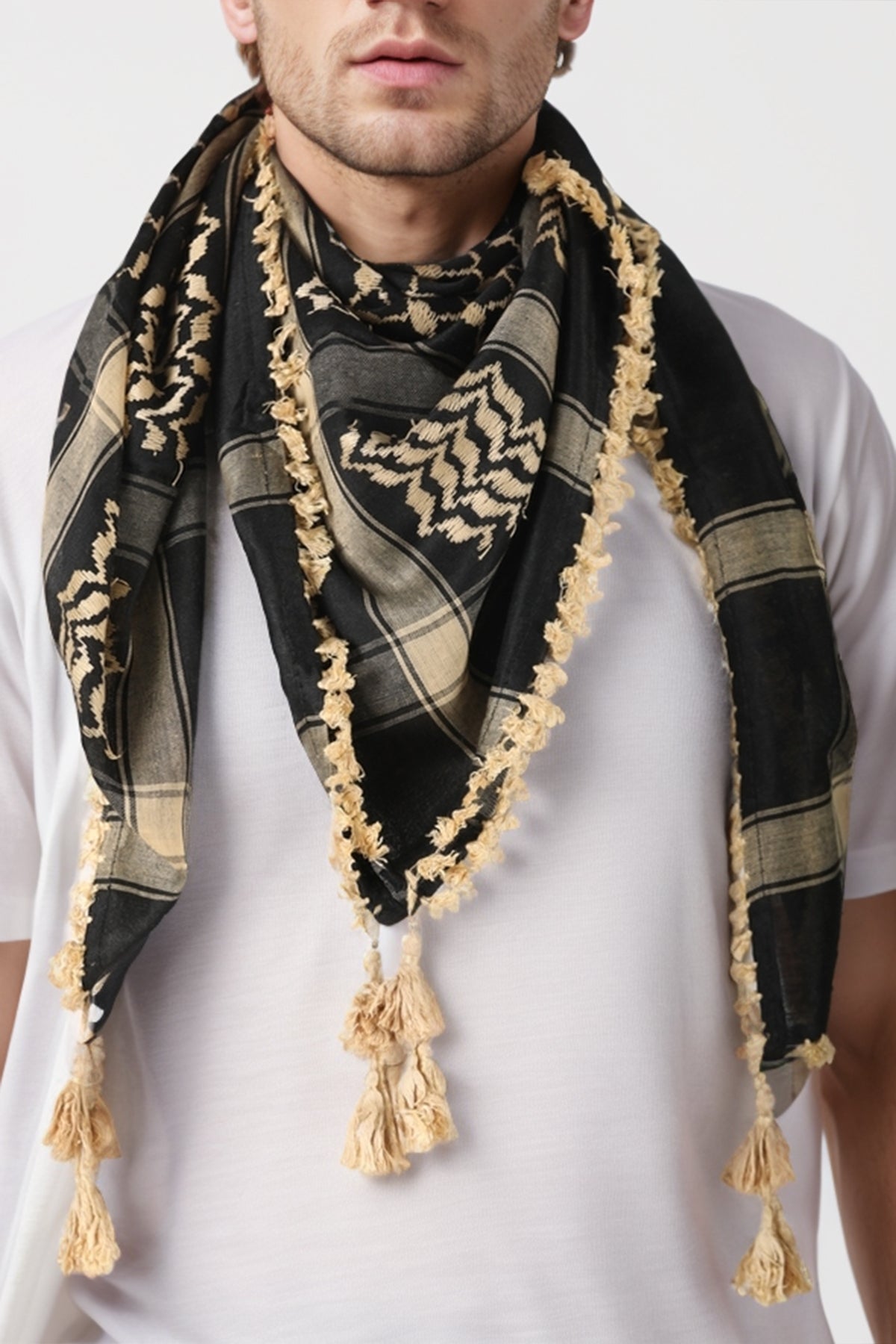 KEFFİYEH -ARABİ PALEIS SJAAL -ARAFAT SJAAL - PLO SJAAL -DESERT SJAAL- SHEMAGH SJAAL - BEİGE / ZWART - NŞAL0501D1003BEJ