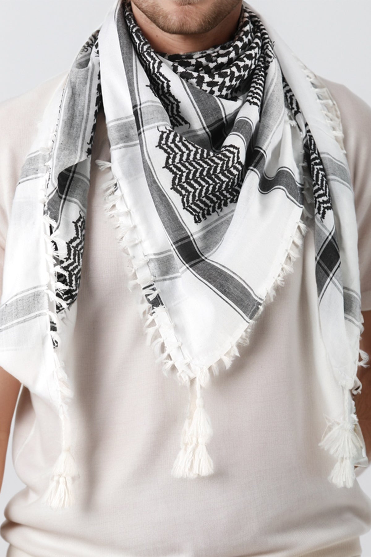 KEFFİYEH -ARABISCHE PALESTIJNSE SJAAL -ARAFAT SJAAL - PLO SJAAL -DESERT SJAAL- SHEMAGH SJAAL - ZWART/WIT - NŞAL0501D1001SYH