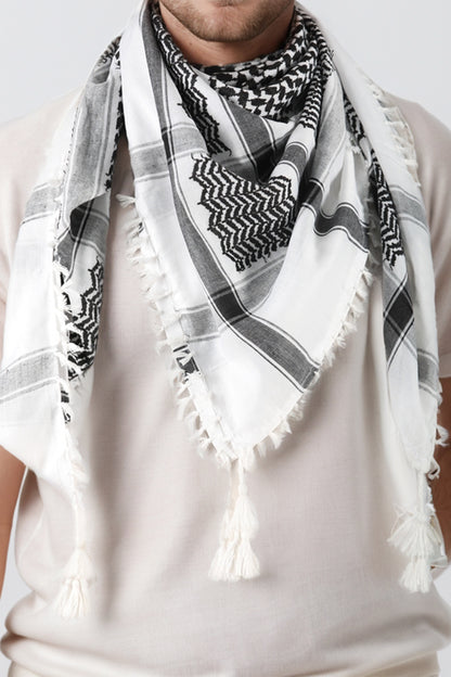 KEFFİYEH -ARABISCHE PALESTIJNSE SJAAL -ARAFAT SJAAL - PLO SJAAL -DESERT SJAAL- SHEMAGH SJAAL - ZWART/WIT - NŞAL0501D1001SYH