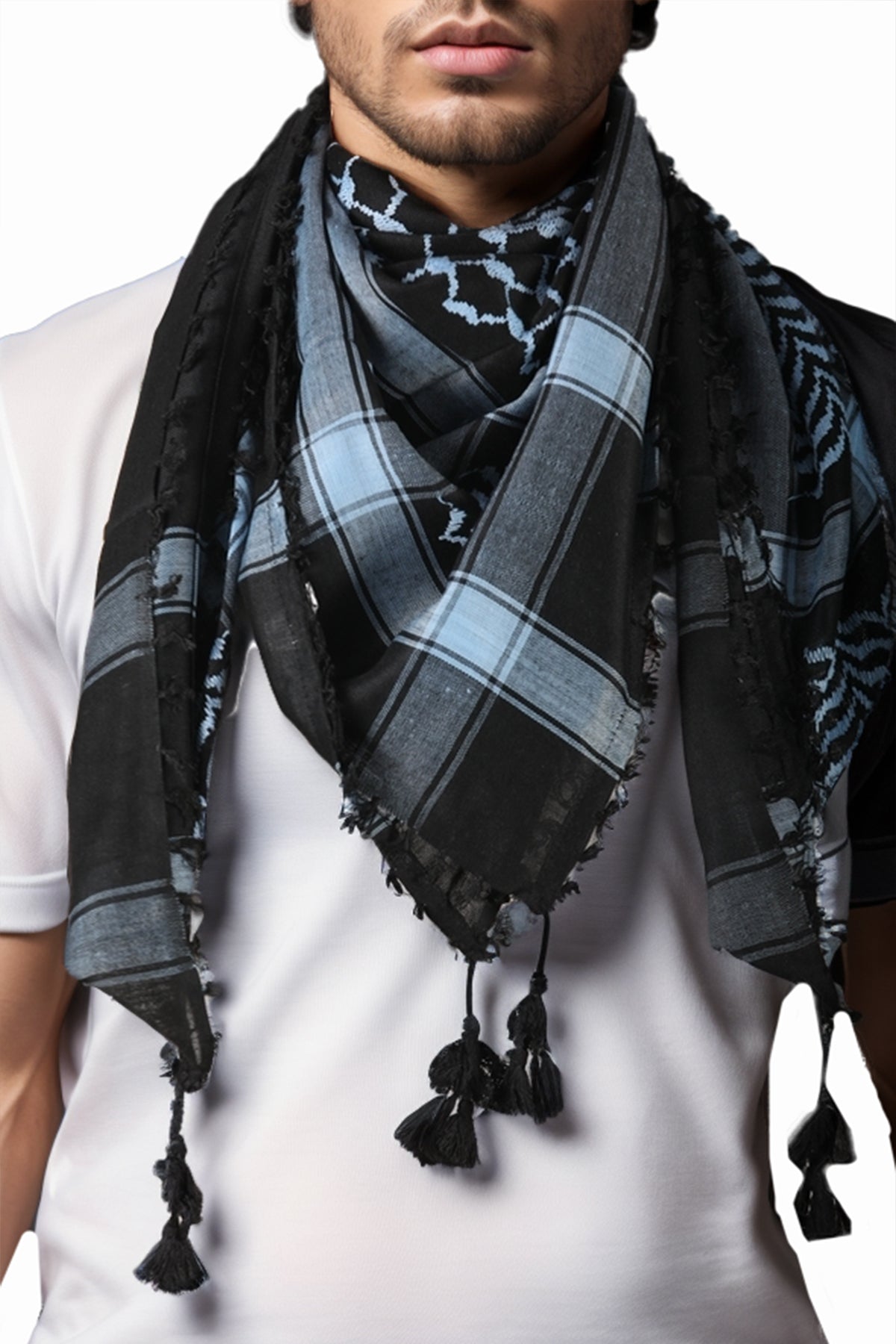 KEFFİYEH -ARAB PALESTIJNSE SJAAL -ARAFAT SJAAL - PLO SJAAL -DESERT SJAAL- SHEMAGH SJAAL - BLAUW / ZWART - NŞAL0501D1003MVİ