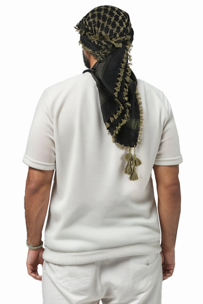 KEFFIEH - ARAB PALESTINE SCARF - ARAFAT SCARF - PLO SCARF - WEST ARMOURED SCARF- SHEMAGH SCARF - KHAKI / BLACK - NŞAL0501D1003HKİ