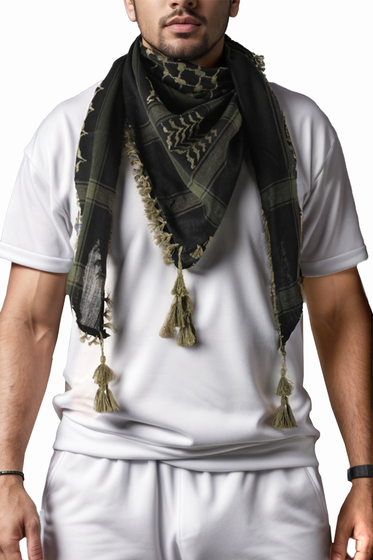KEFFIEH - ARAB PALESTINE SCARF - ARAFAT SCARF - PLO SCARF - WEST ARMOURED SCARF- SHEMAGH SCARF - KHAKI / BLACK - NŞAL0501D1003HKİ
