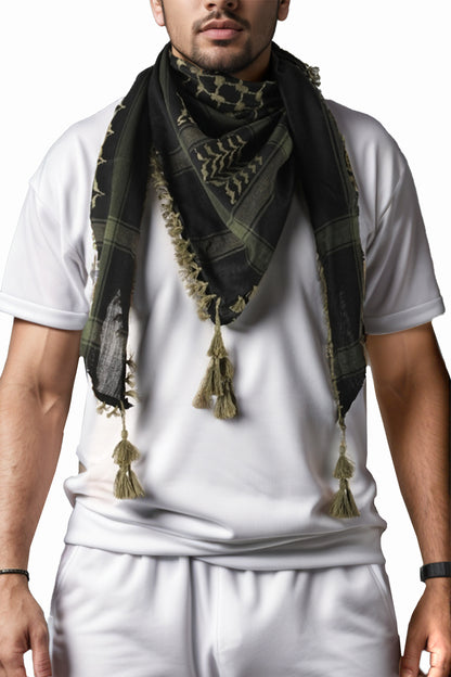 KEFFIEH - ARAB PALESTINE SCARF - ARAFAT SCARF - PLO SCARF - WEST ARMOURED SCARF- SHEMAGH SCARF - KHAKI / BLACK - NŞAL0501D1003HKİ