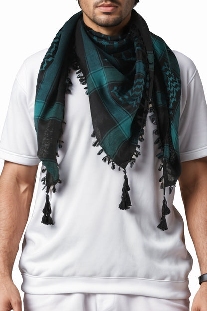 KEFFİYEH -ARABİSCHE PALESTİJNSE SJAAL -ARAFAT SJAAL - PLO SJAAL -WOESTİJN SJAAL- SHEMAGH SJAAL - EMERALD / ZWART - NŞAL0501D1003ZMT
