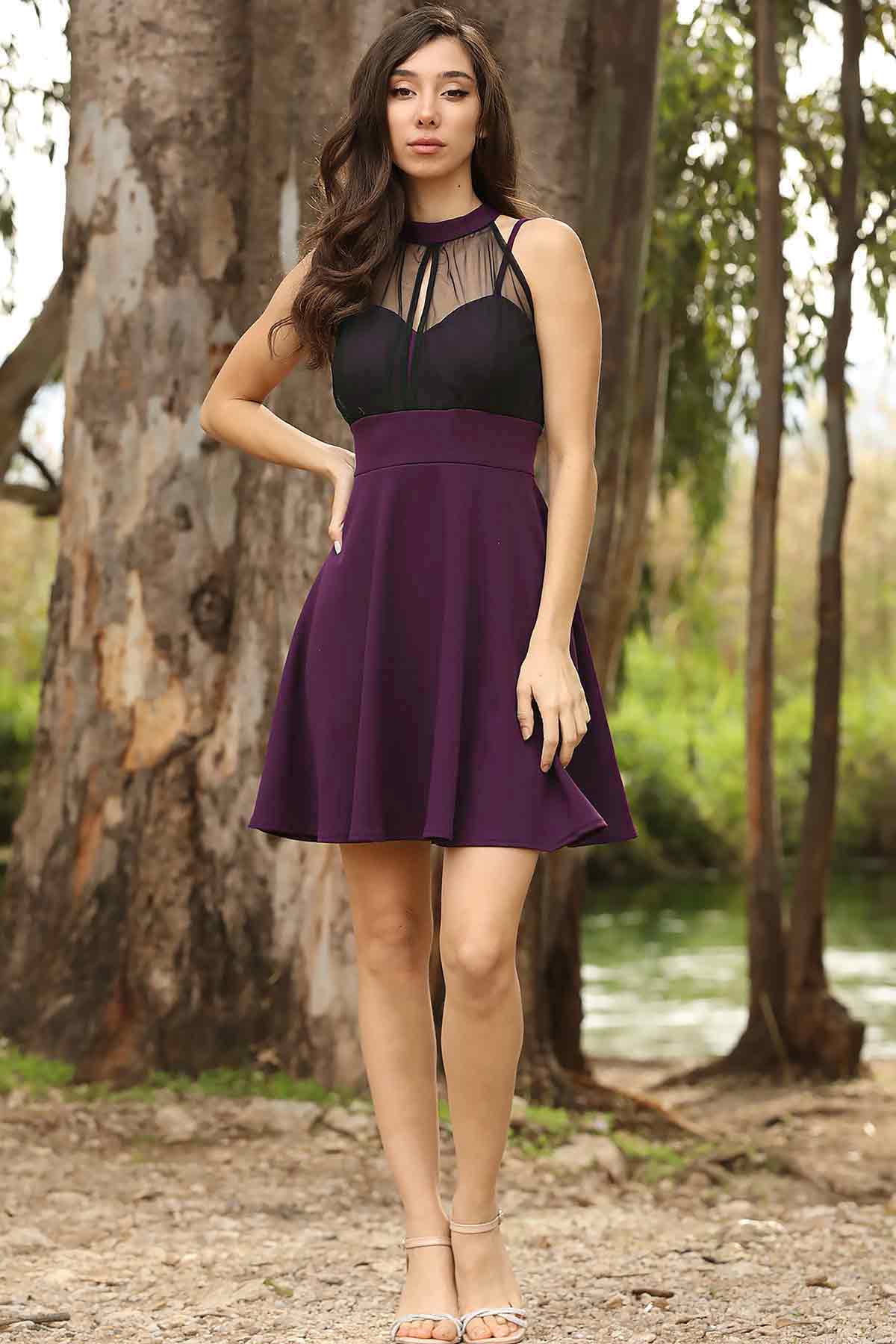 Kurzes Abendkleid für Damen Kleid Sommerkleid - NELB0015D9199MOR