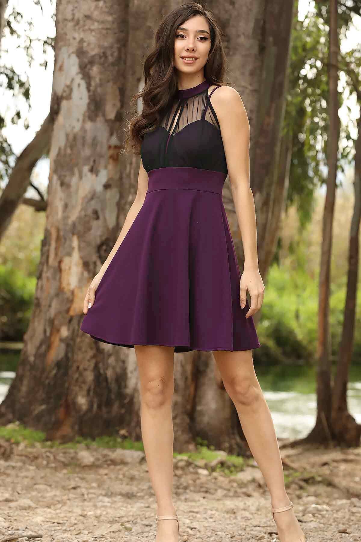 Kurzes Abendkleid für Damen Kleid Sommerkleid - NELB0015D9199MOR