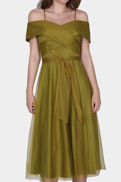 Midi-jurk voor dames, zomerjurk met off-shoulder - NELB0553D8787YAĞ