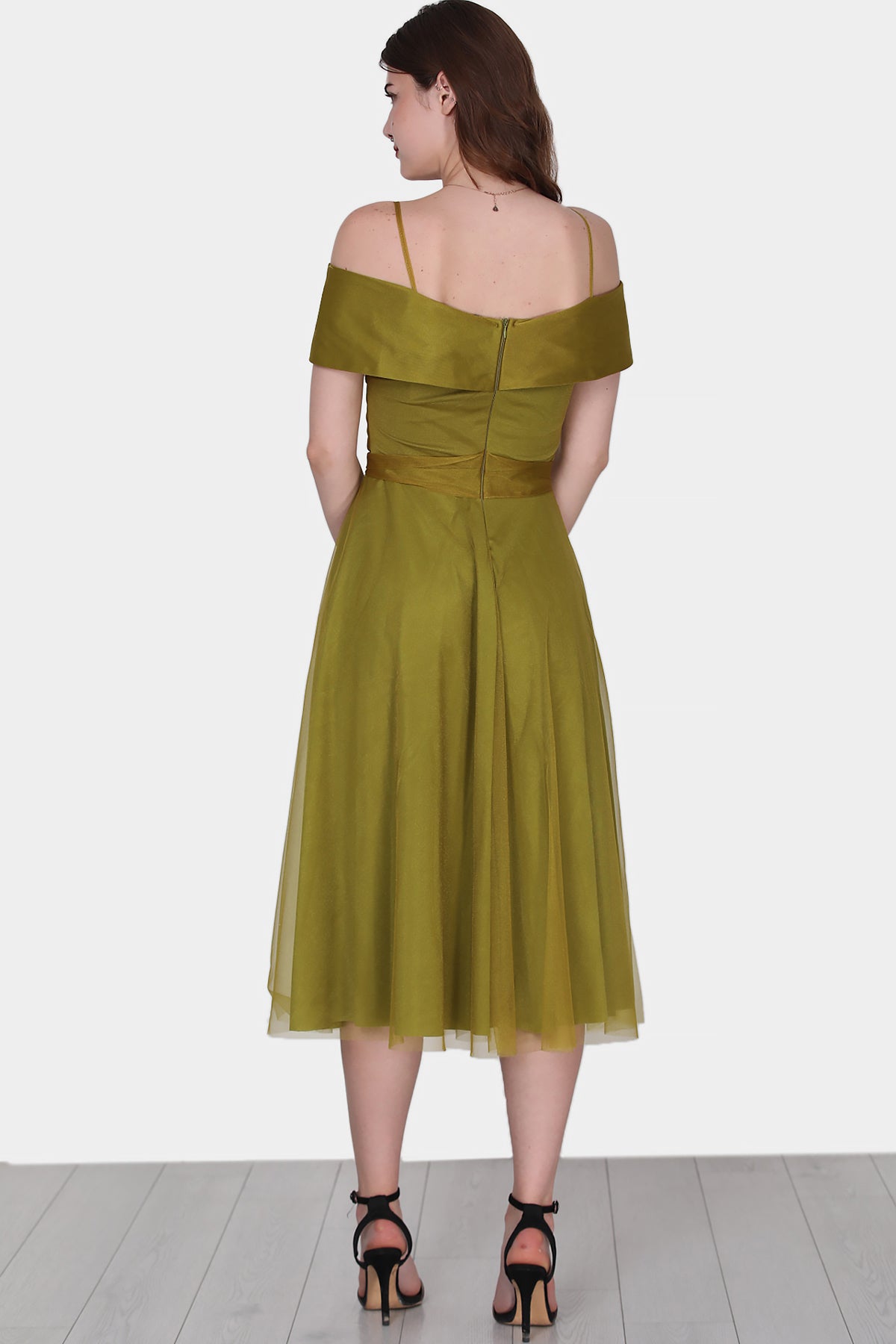 Midi-jurk voor dames, zomerjurk met off-shoulder - NELB0553D8787YAĞ