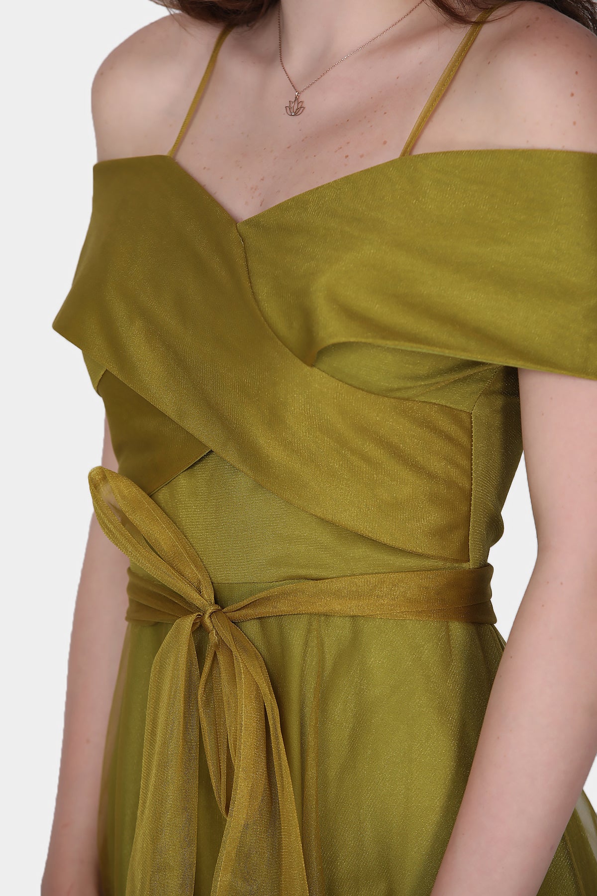 Midi-jurk voor dames, zomerjurk met off-shoulder - NELB0553D8787YAĞ