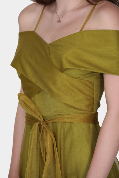 Midi-jurk voor dames, zomerjurk met off-shoulder - NELB0553D8787YAĞ