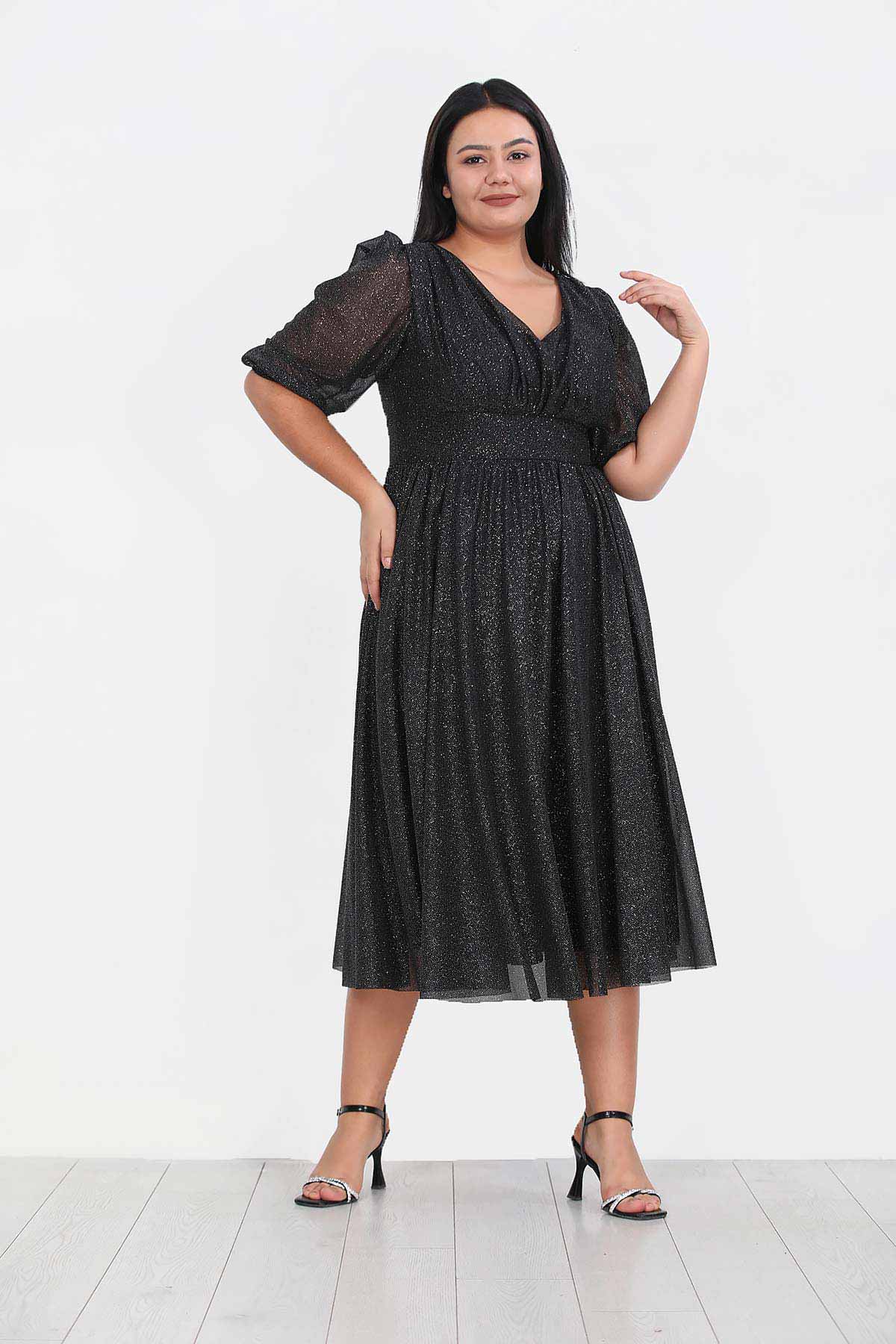 Dames midi-jurk zomerjurk voor grote maten - NELB0553D8848BLK