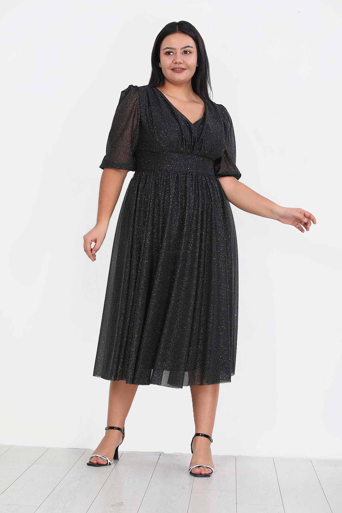 Dames midi-jurk zomerjurk voor grote maten - NELB0553D8848BLK