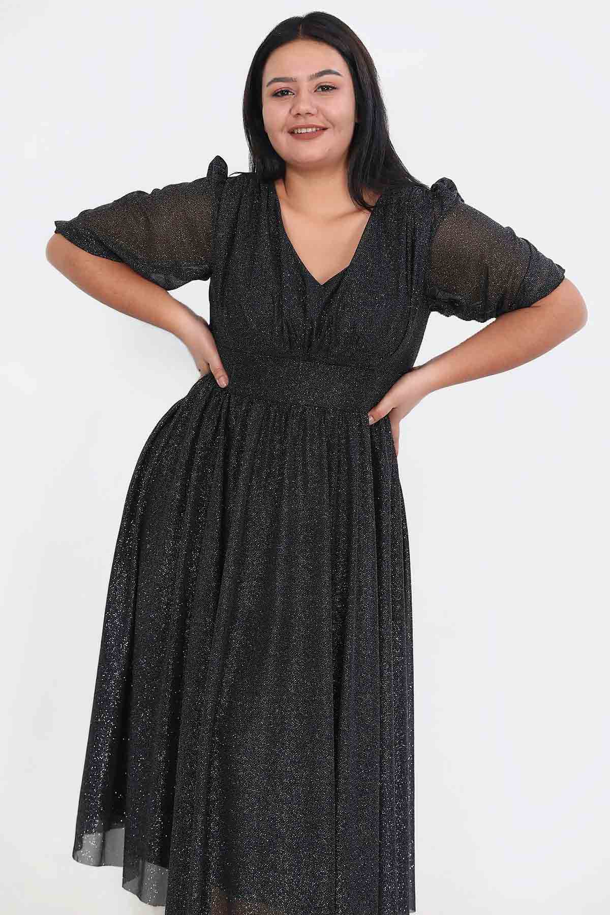 Dames midi-jurk zomerjurk voor grote maten - NELB0553D8848BLK