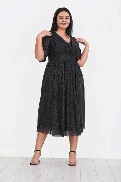 Dames midi-jurk zomerjurk voor grote maten - NELB0553D8848BLK