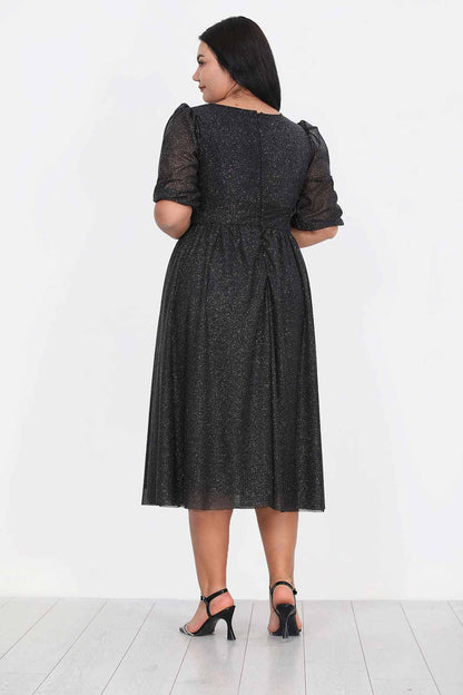 Dames midi-jurk zomerjurk voor grote maten - NELB0553D8848BLK