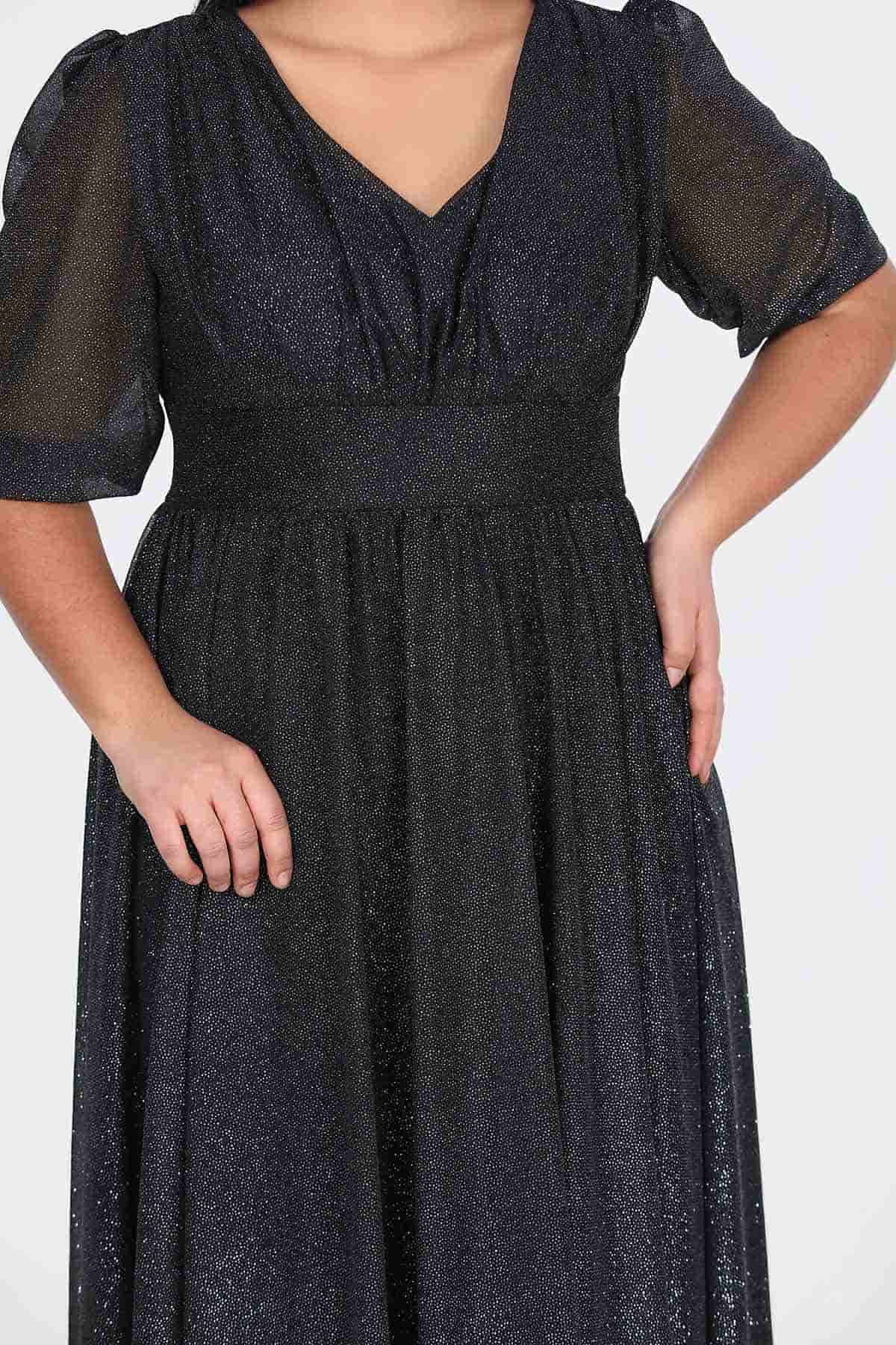 Dames midi-jurk zomerjurk voor grote maten - NELB0553D8848BLK