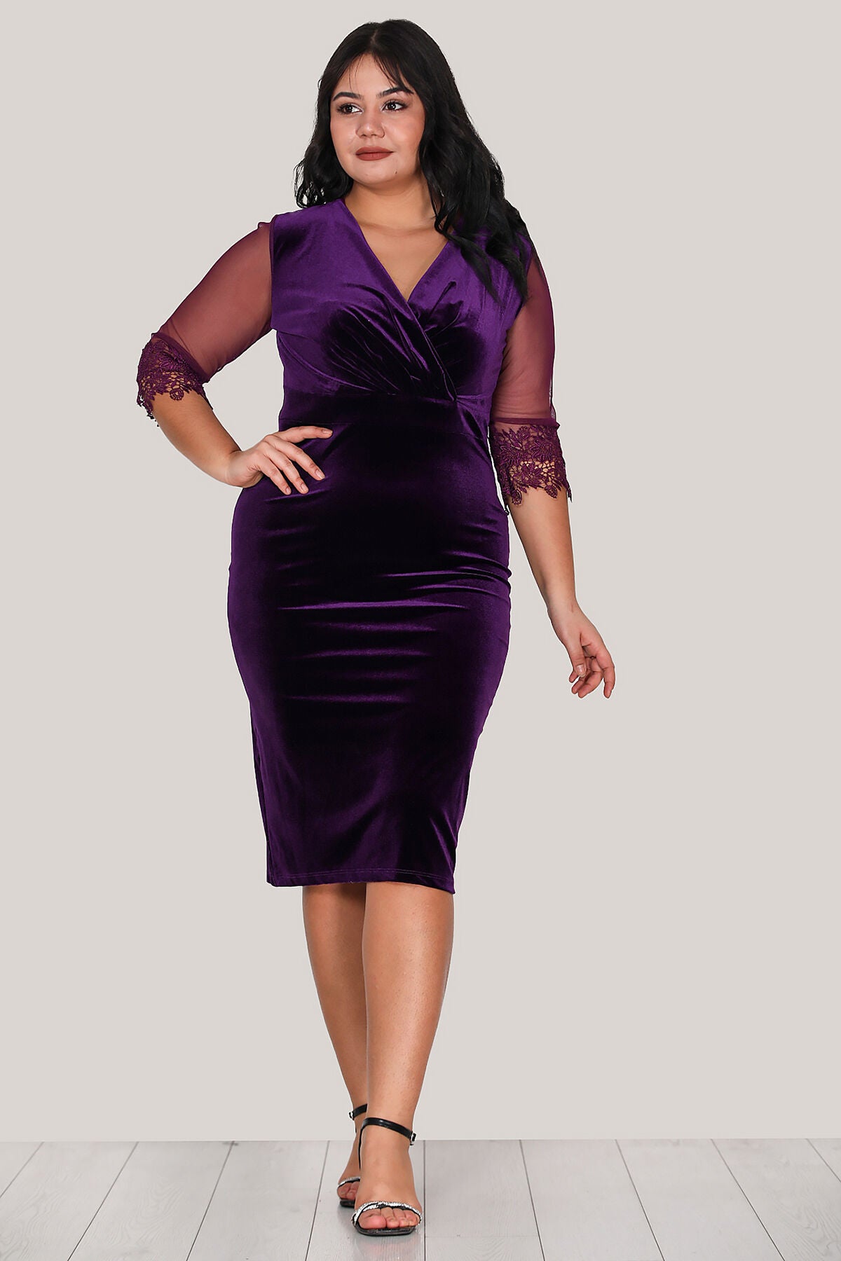 Dames midi-jurk zomerjurk voor grote maten - NELB0553D9562MOR