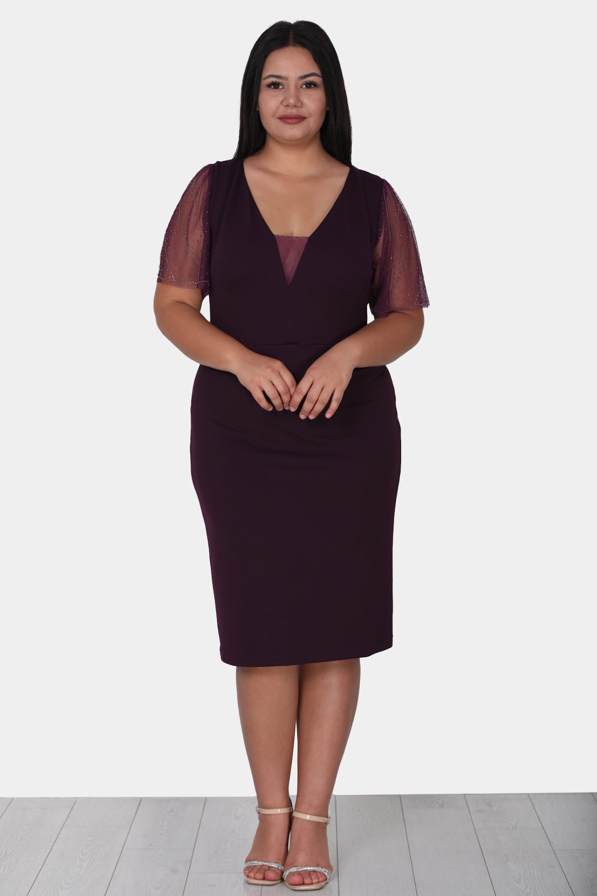 Dames midi-jurk zomerjurk voor grote maten - NELB0588D5047K-M