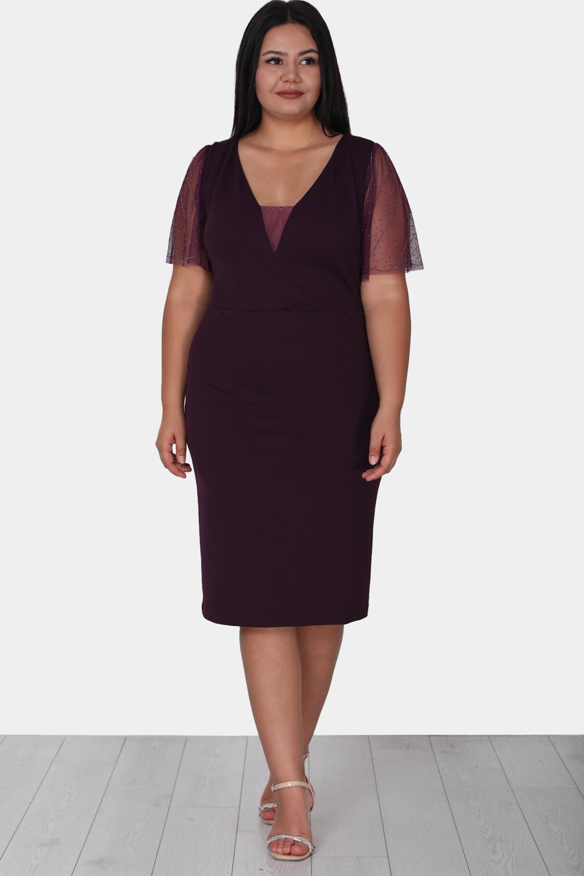 Dames midi-jurk zomerjurk voor grote maten - NELB0588D5047K-M