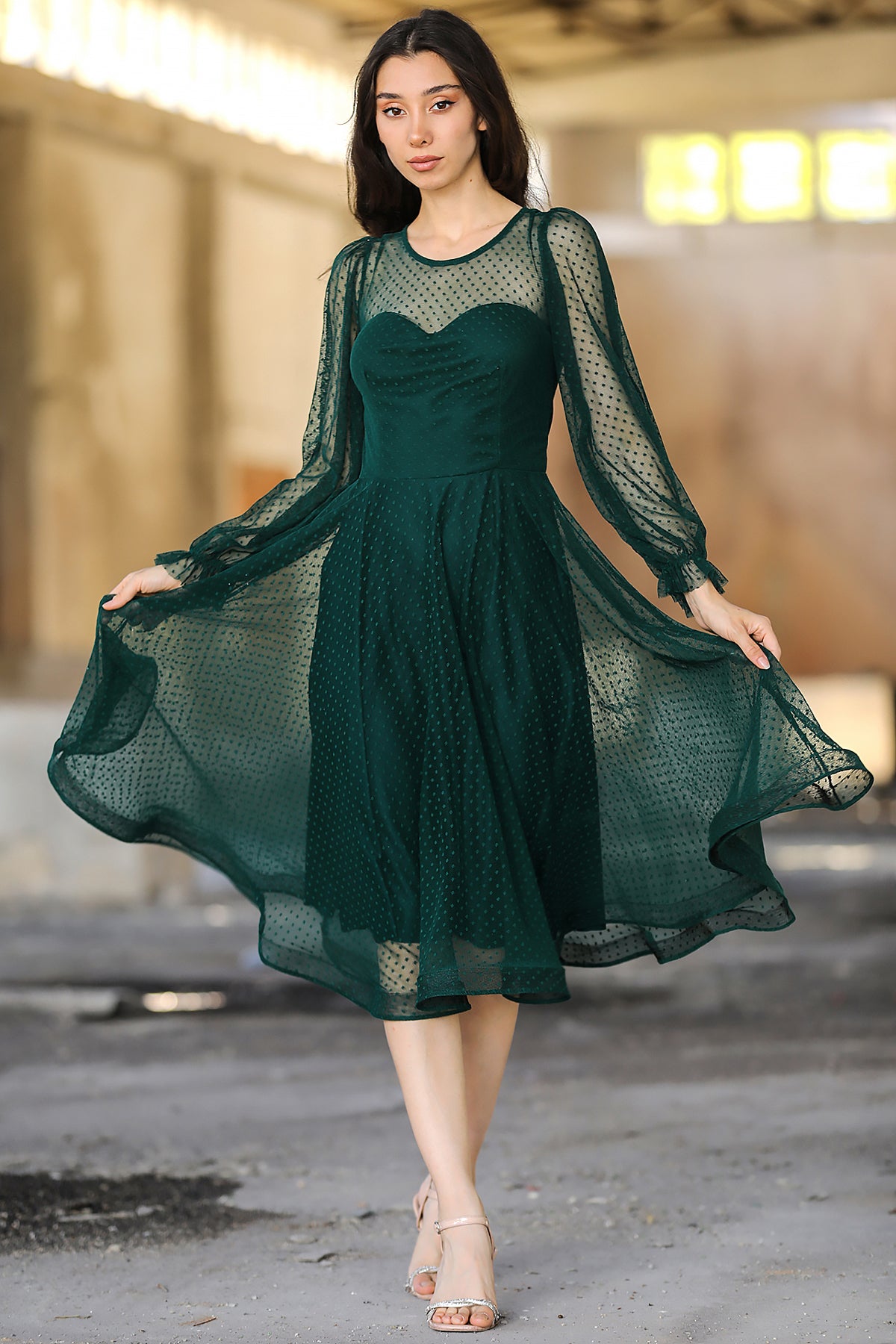 Dames midi-jurk zomerjurk met off-shoulder - NELB0588D5068ZMT