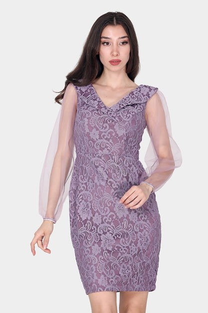 Damen Abendkleid Midikleid mit Spitzendetails - NELB0588D5092LİL