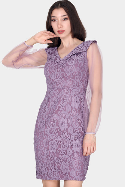 Damen Abendkleid Midikleid mit Spitzendetails - NELB0588D5092LİL