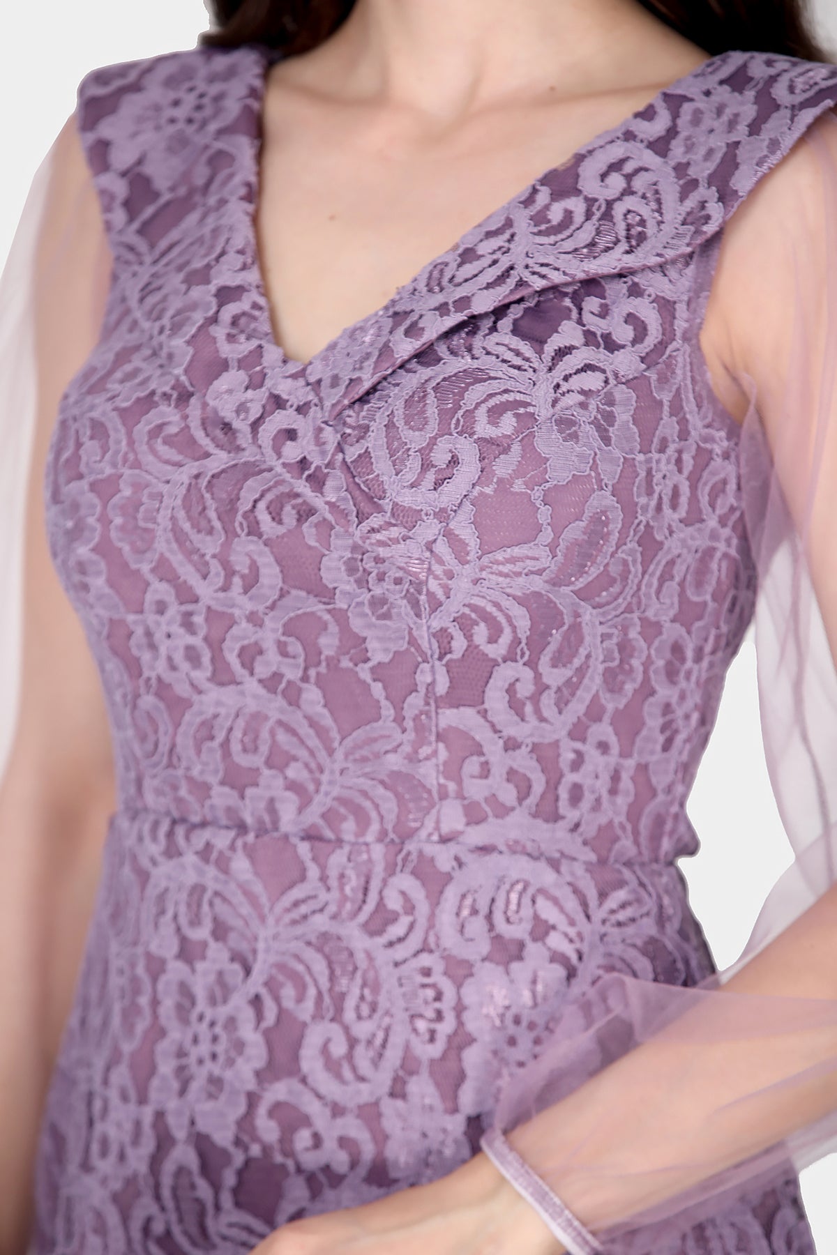 Damen Abendkleid Midikleid mit Spitzendetails - NELB0588D5092LİL