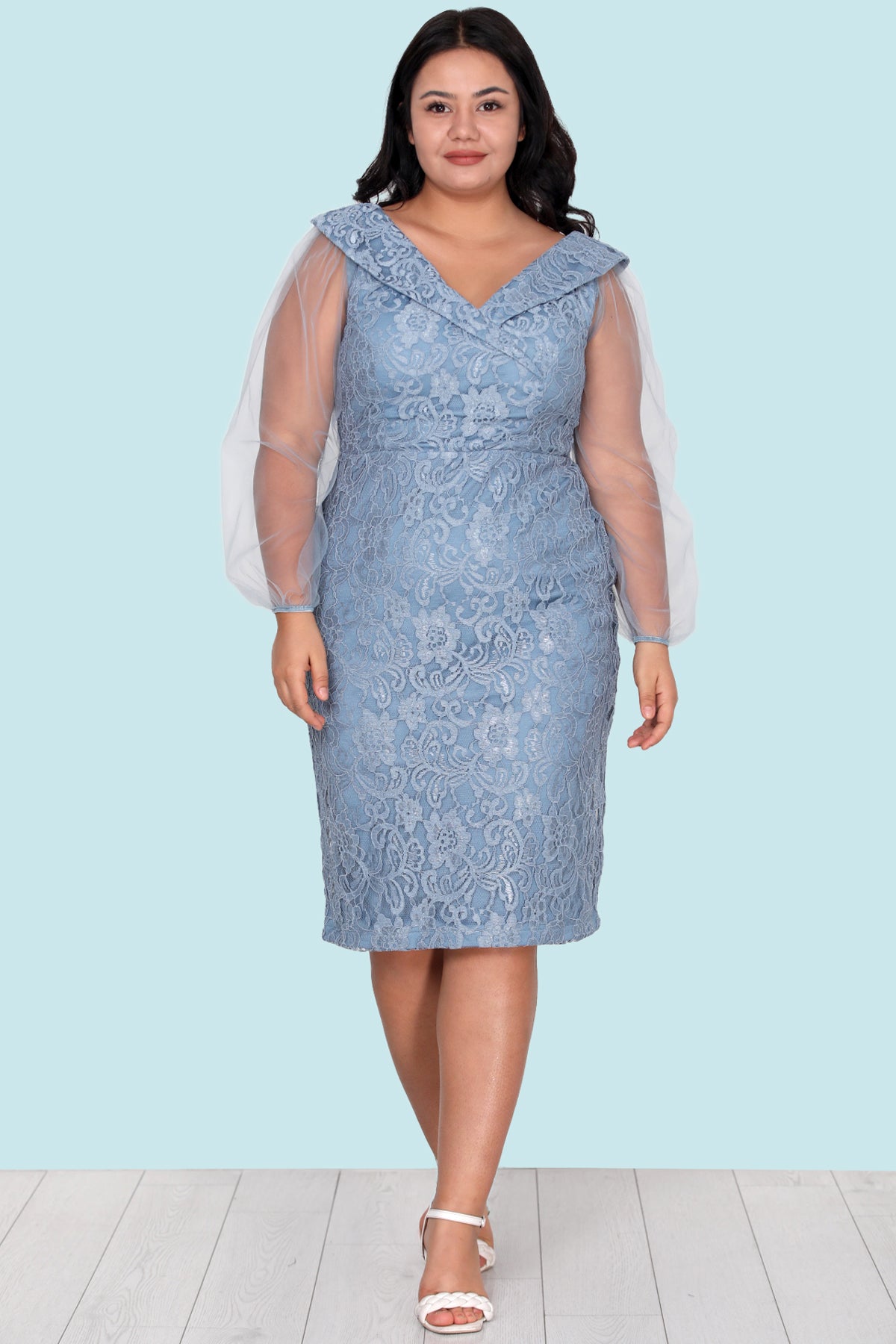 Dames midi-jurk zomerjurk voor grote maten - NELB0588D5093MVİ