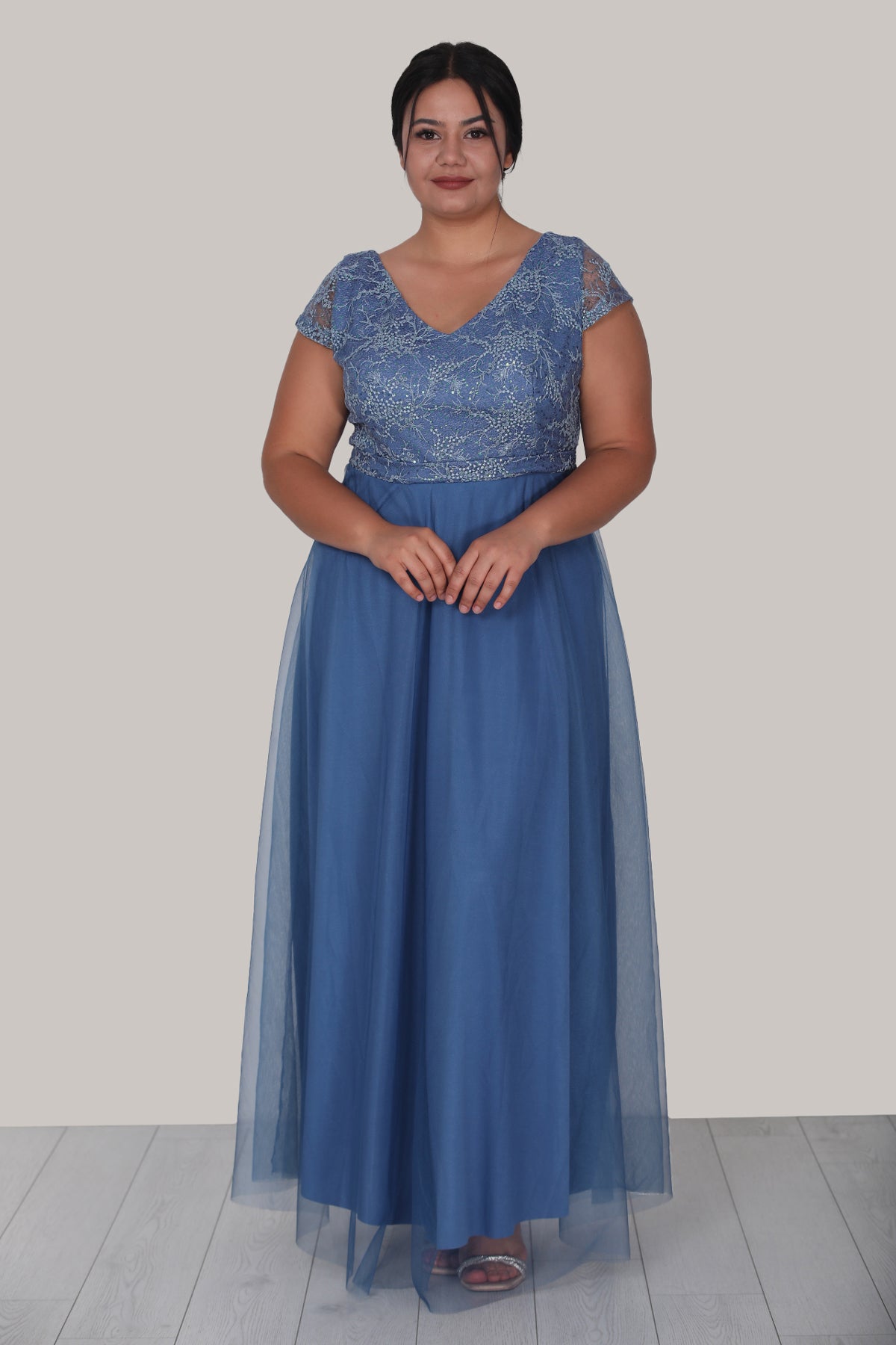 Langes Maxikleid Sommerkleid für große Größen - NELB0588D5124MVİ