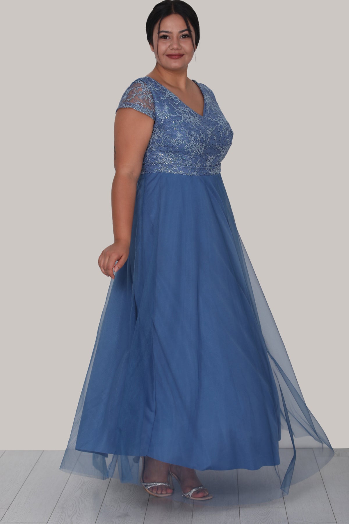 Langes Maxikleid Sommerkleid für große Größen - NELB0588D5124MVİ