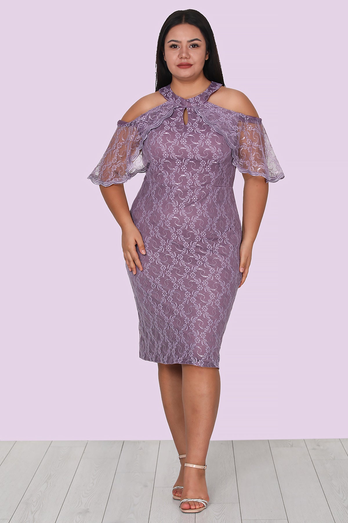 Dames avondjurk midi-jurk voor grote maten - NELB0588D5134LİL