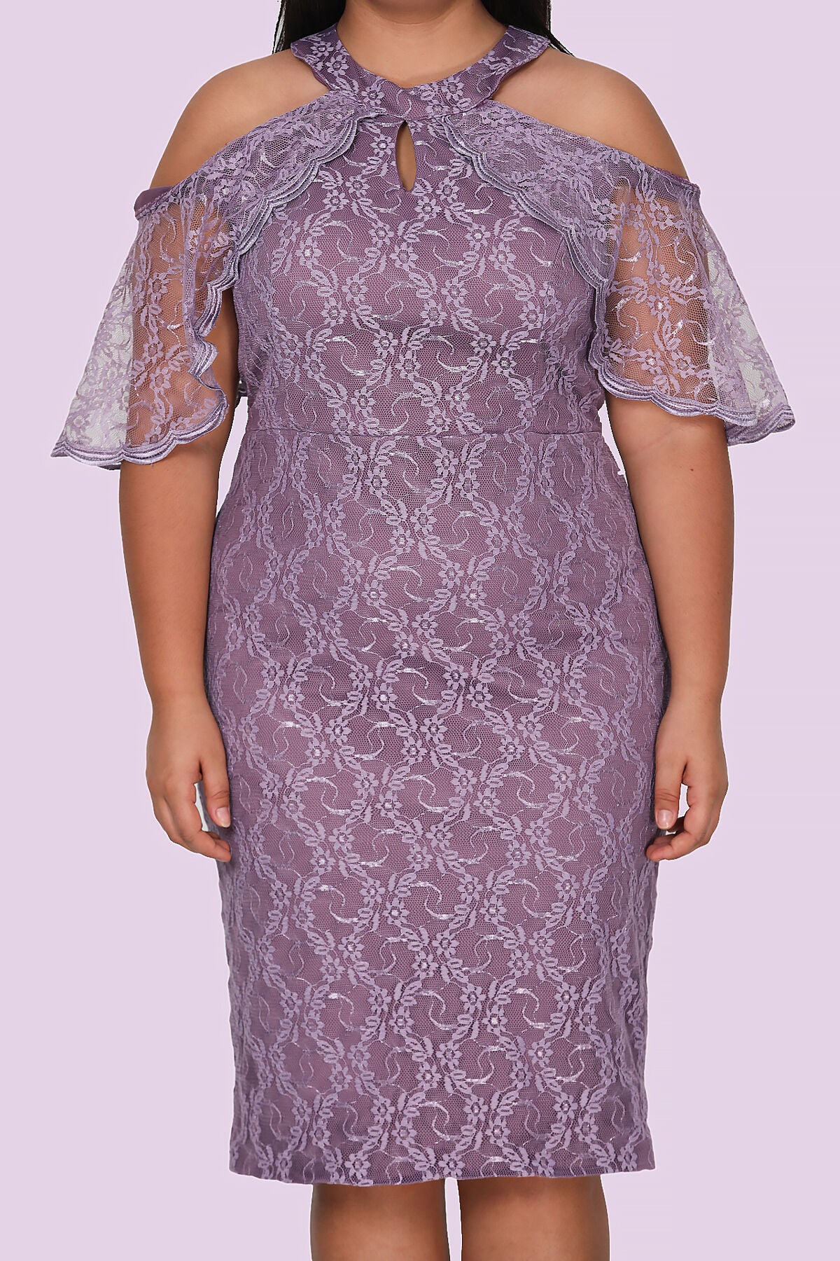 Dames avondjurk midi-jurk voor grote maten - NELB0588D5134LİL