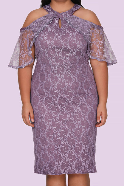 Dames avondjurk midi-jurk voor grote maten - NELB0588D5134LİL