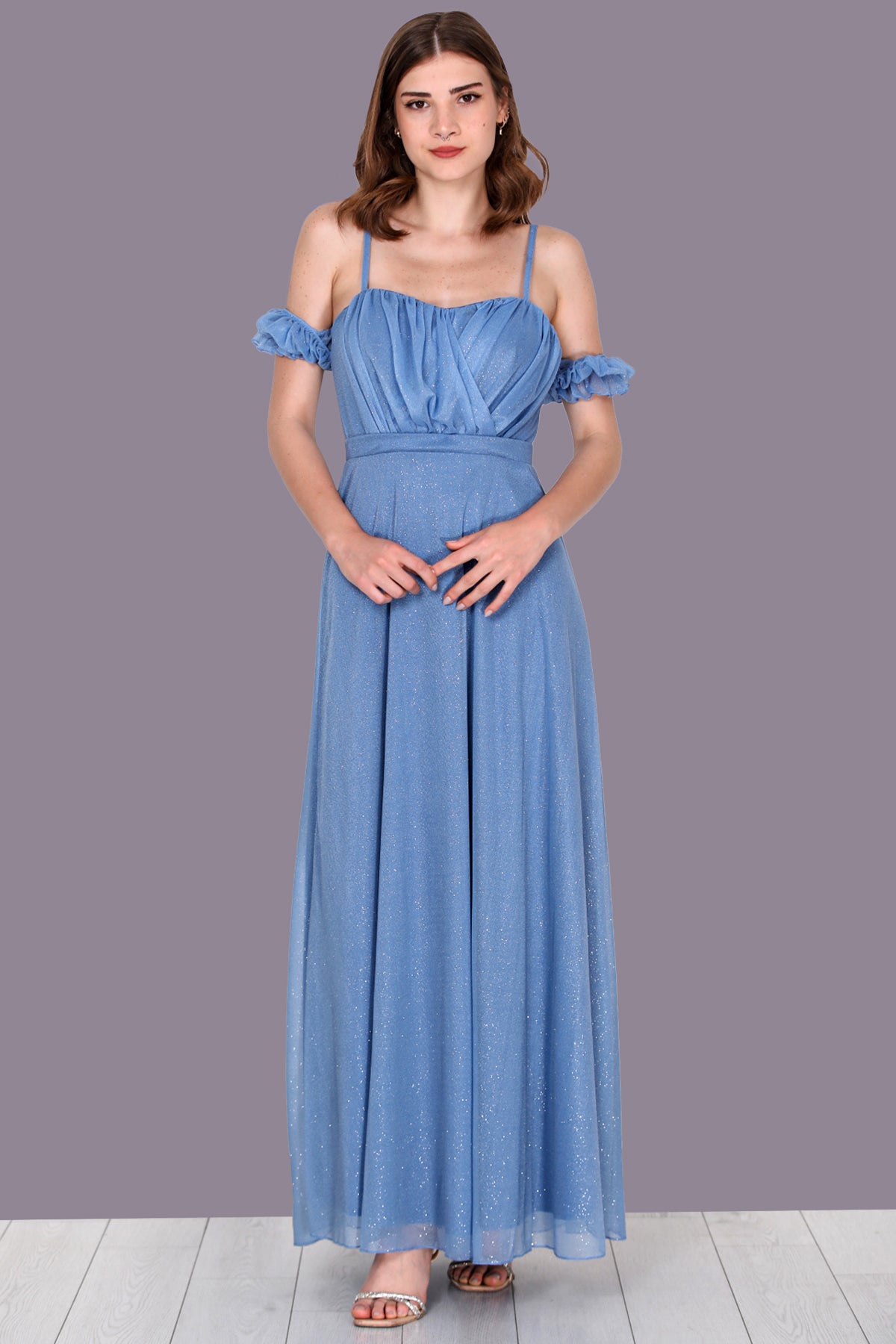 Long evening dress maxi dress with off shoulder - NELB0588D5146MVİ