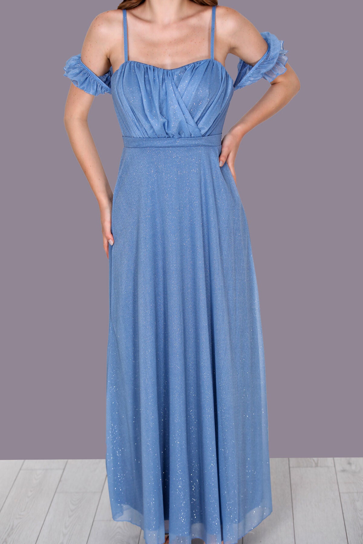 Long evening dress maxi dress with off shoulder - NELB0588D5146MVİ