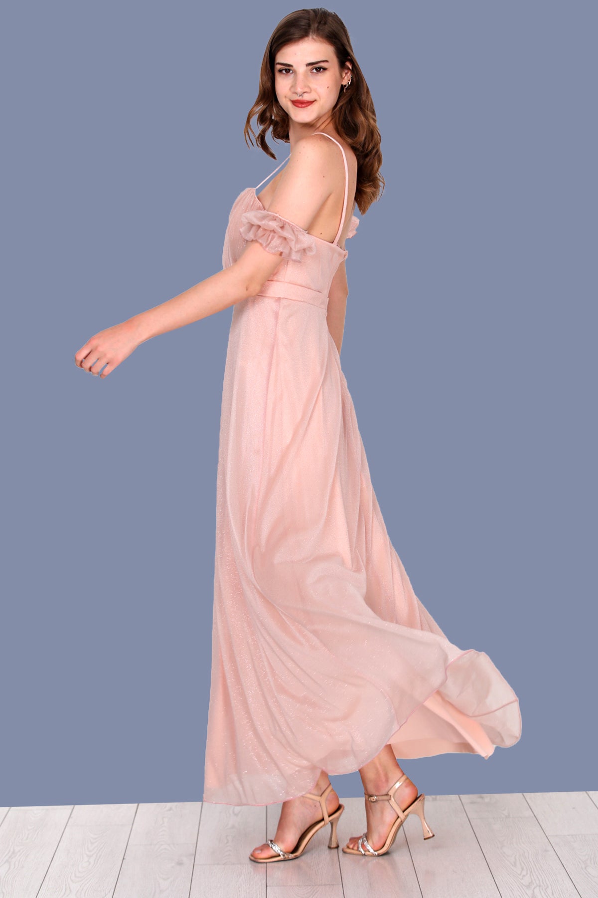 Lange avondjurk maxi-jurk met off-shoulder -NELB0588D5146PDR