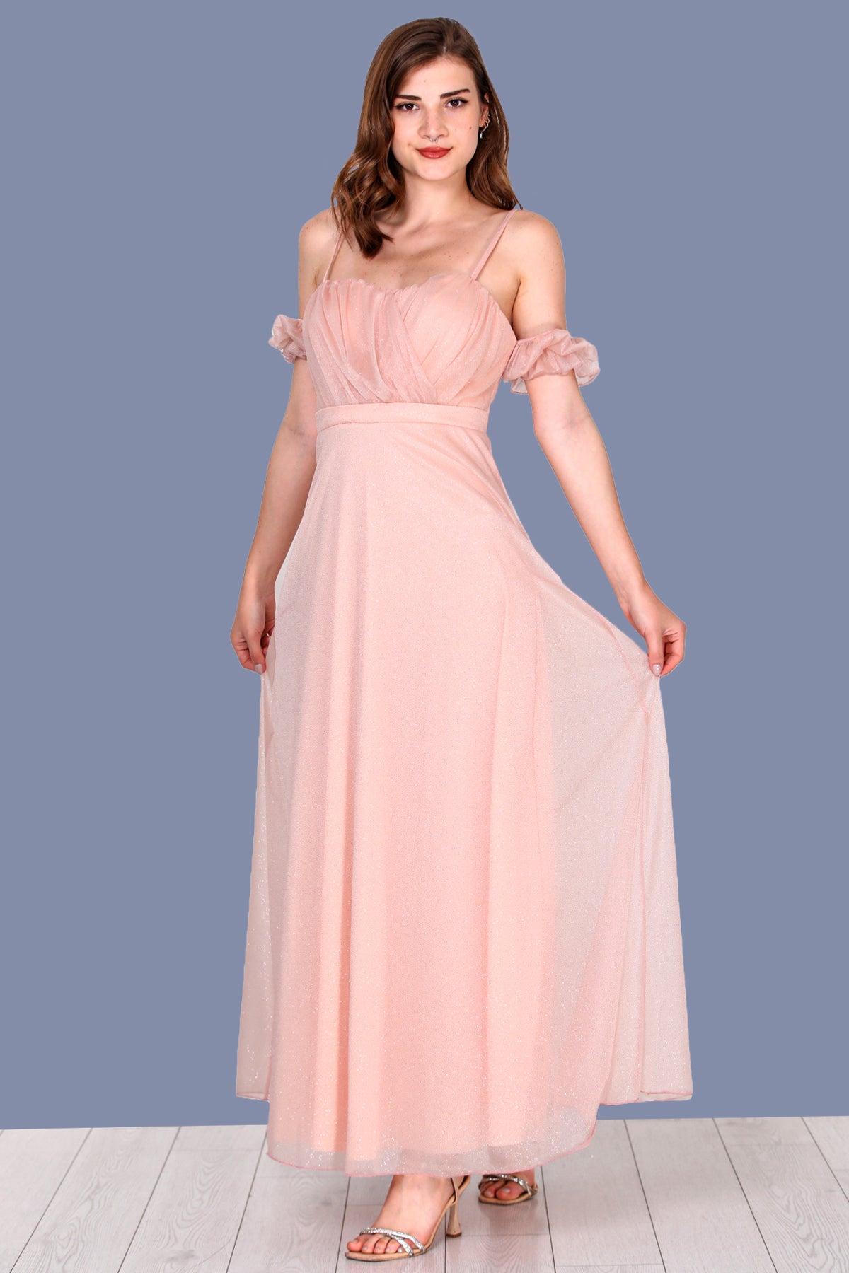 Lange avondjurk maxi-jurk met off-shoulder -NELB0588D5146PDR
