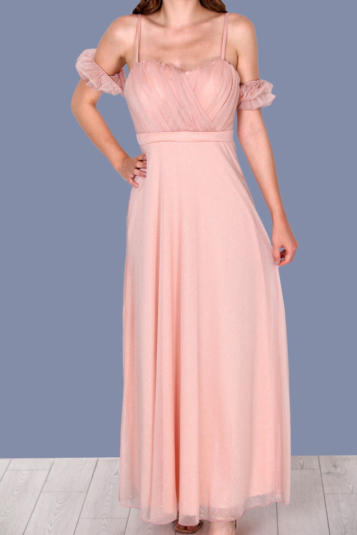 Lange avondjurk maxi-jurk met off-shoulder -NELB0588D5146PDR