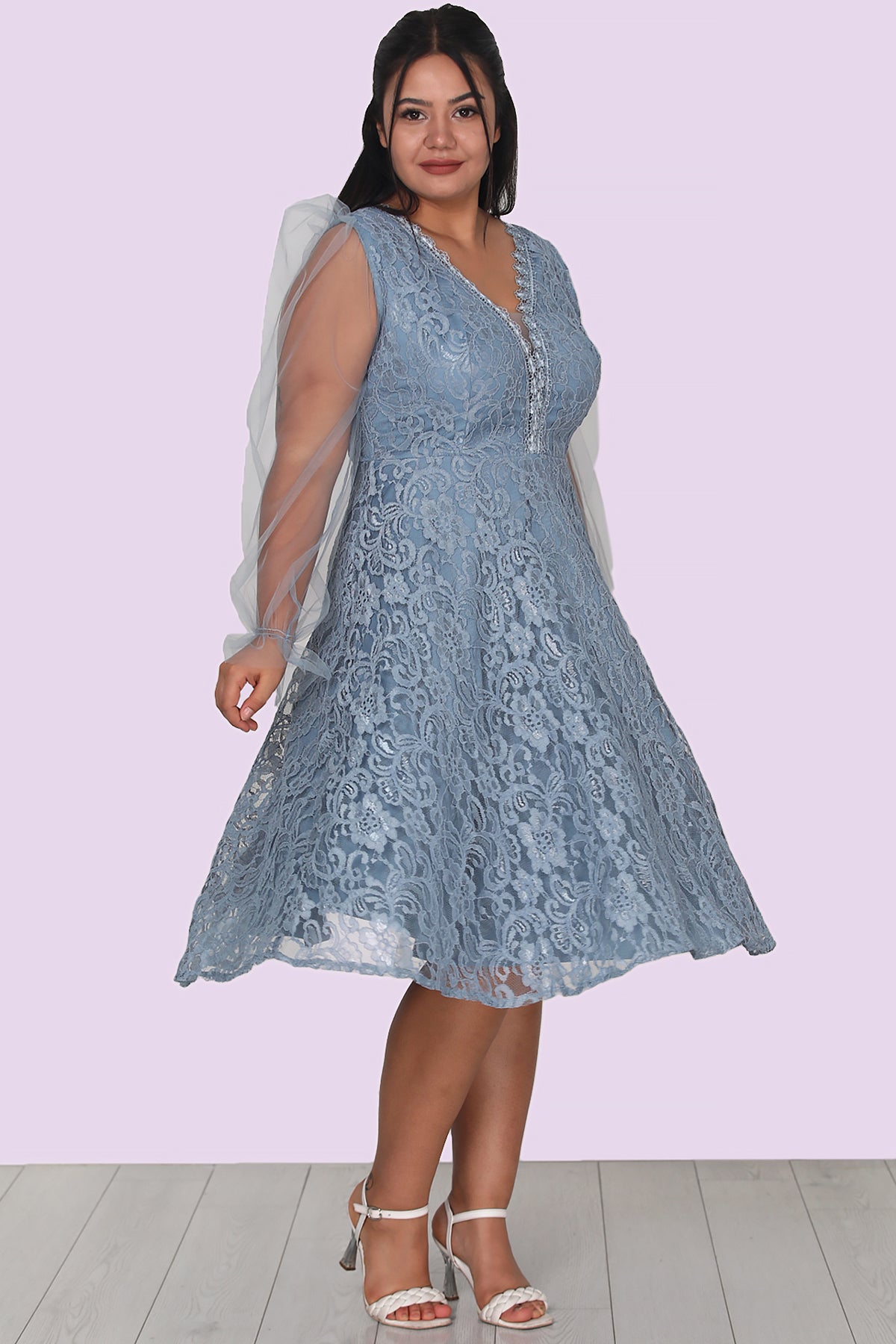 Great sizes short evening dress size 44 - NELB0588D5150MVİ