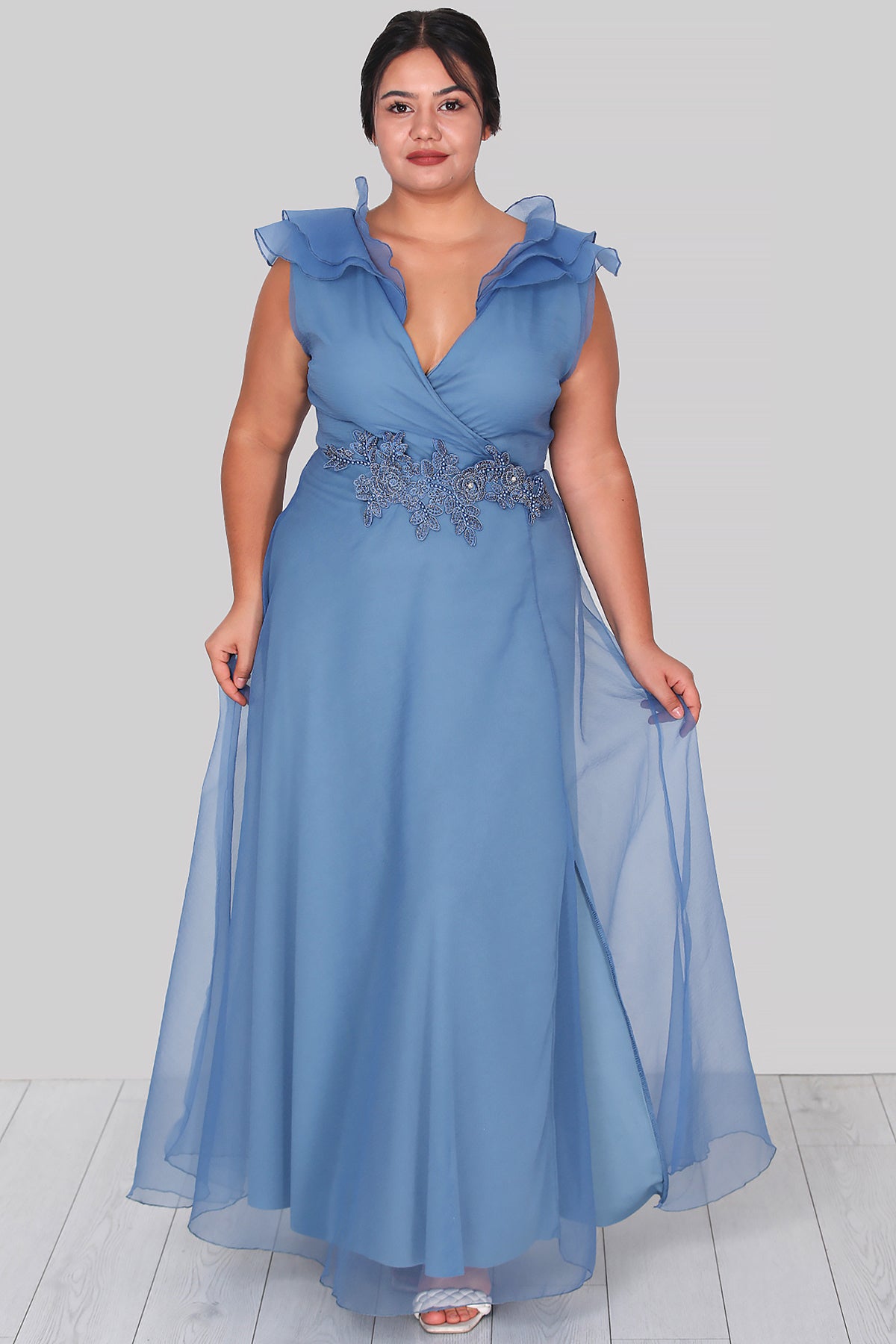 Langes Maxikleid Sommerkleid für große Größen - NELB0588D5152MVİ
