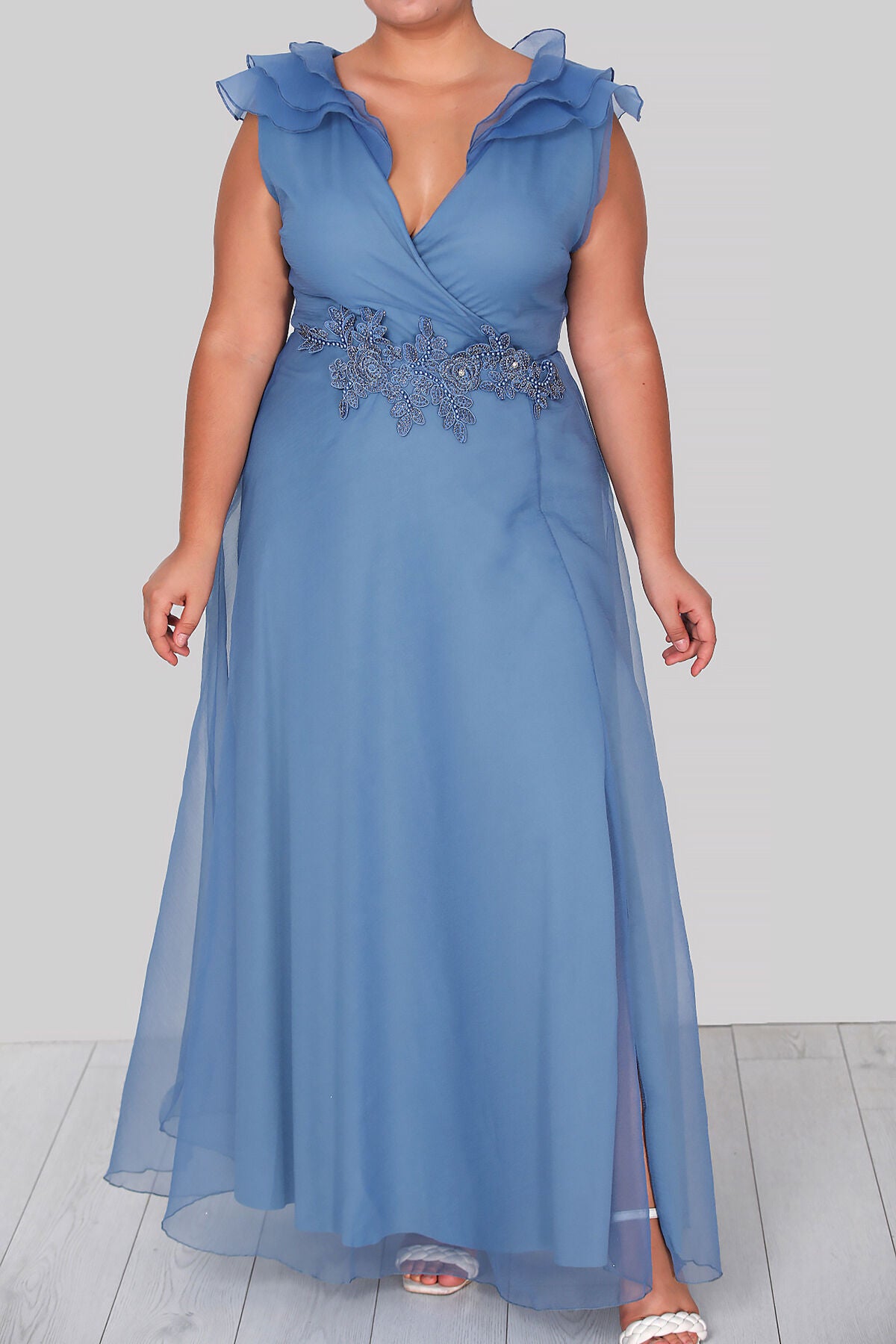 Langes Maxikleid Sommerkleid für große Größen - NELB0588D5152MVİ