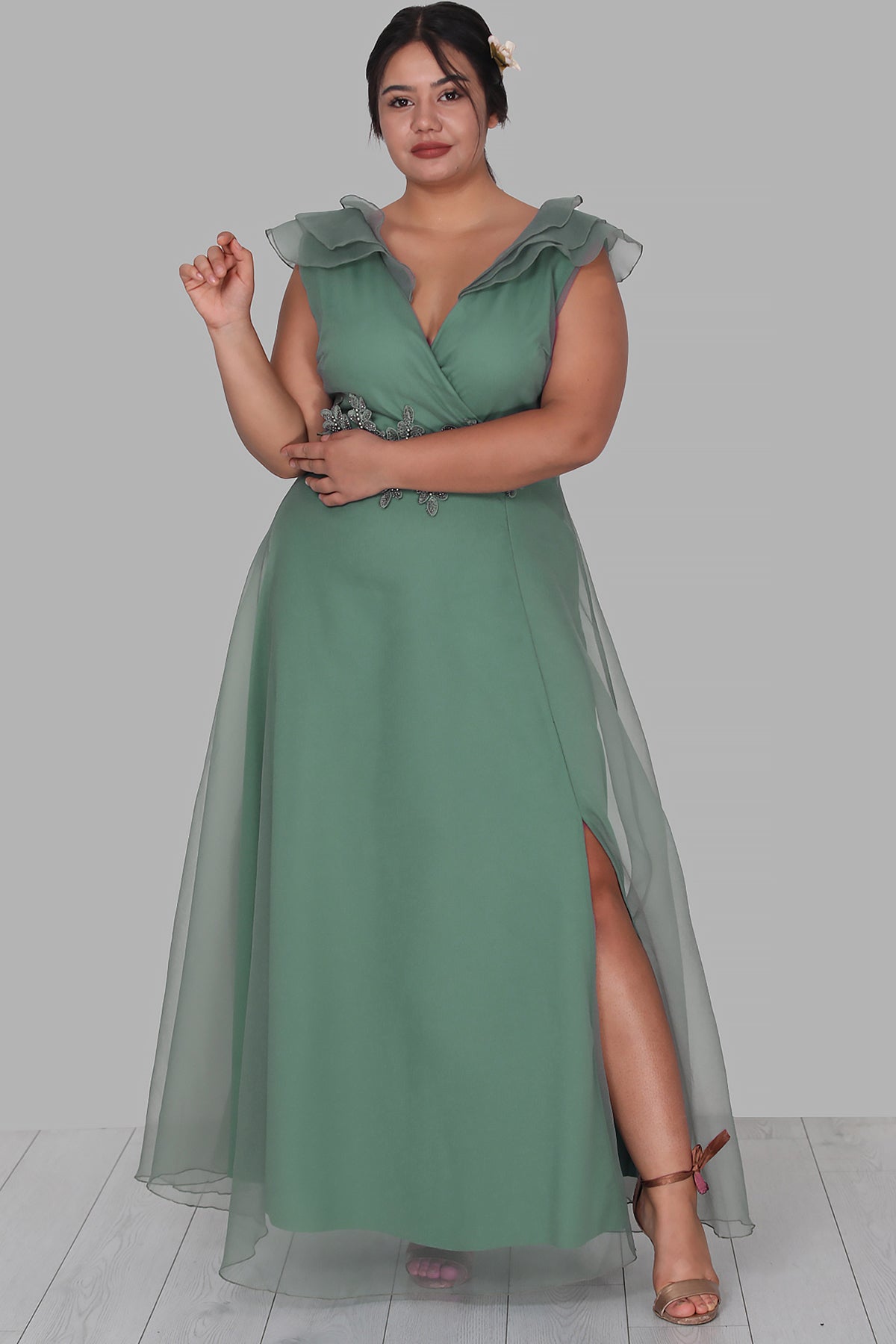 Langes Maxikleid Sommerkleid für große Größen - NELB0588D5152YŞL