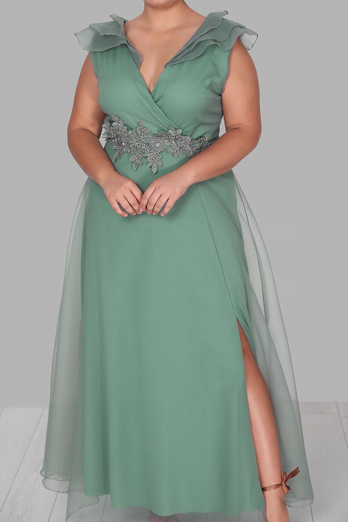 Langes Maxikleid Sommerkleid für große Größen - NELB0588D5152YŞL