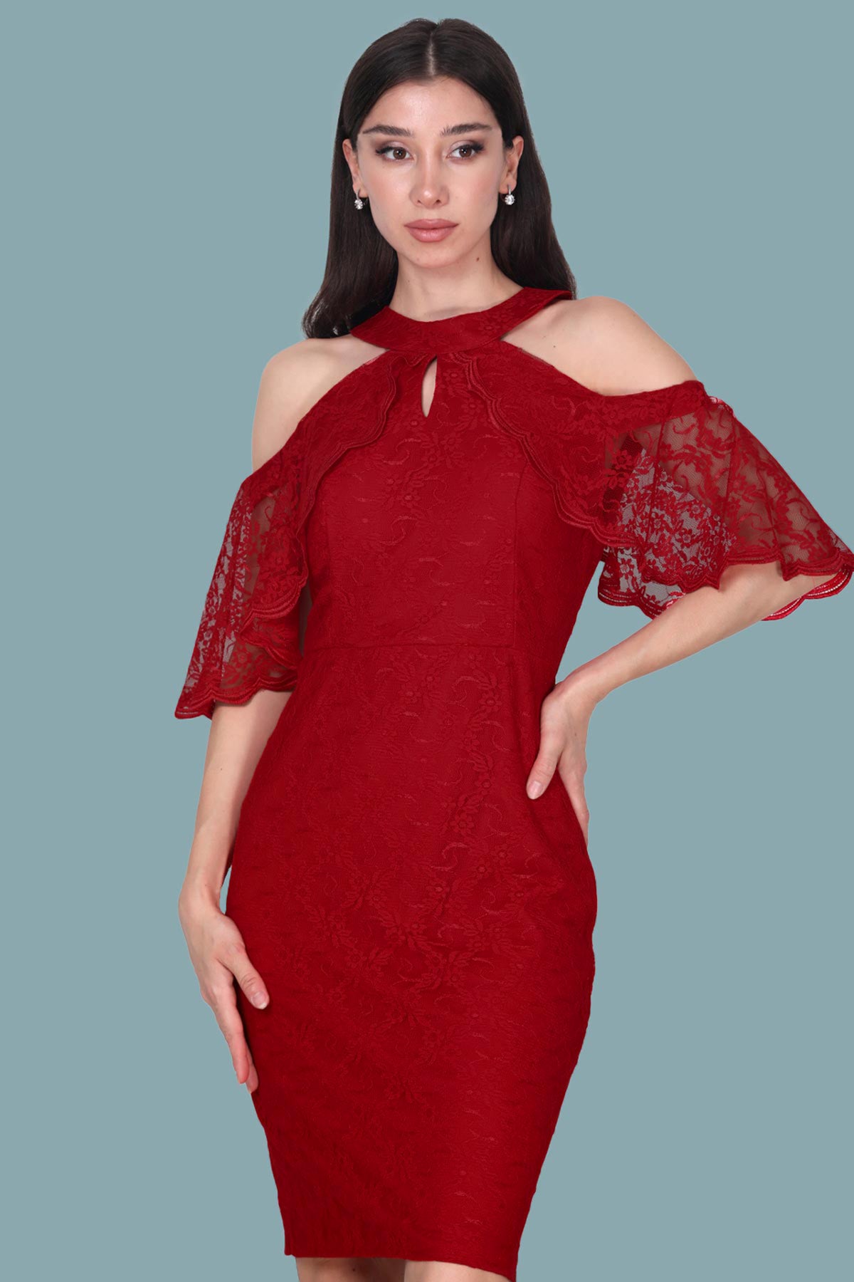 Women's evening dress midi dress with lace details - NELB0588D5153KRZ