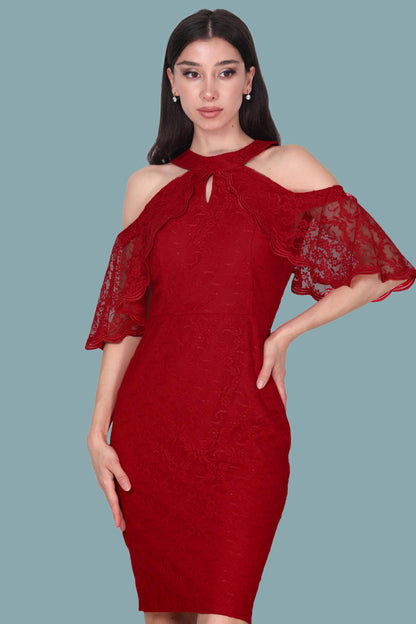 Women's evening dress midi dress with lace details - NELB0588D5153KRZ